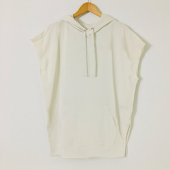 NEW! GAP Cut-Off Sleeve Pullover Hoodie Tunic Color Stone - M - Picture 2 of 12